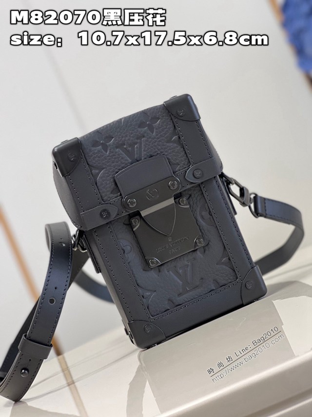 LV專櫃2023新款Vertical Trunk迷你手袋 M82070黑壓花 路易威登小斜挎包手機包 dn1375